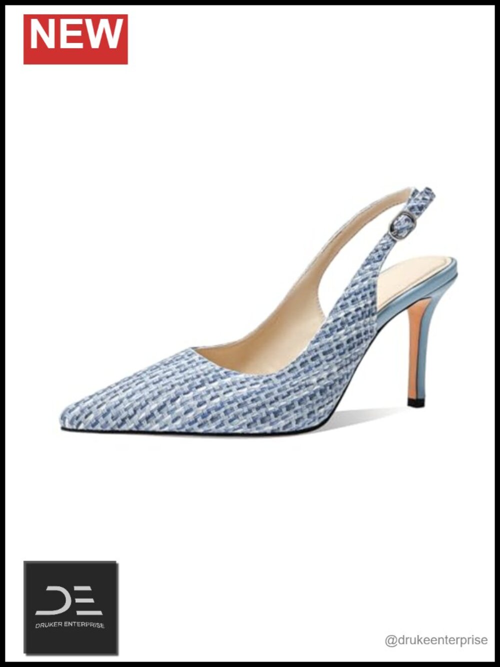 Woven-Look Slingback Pumps 3.35" Stiletto Heels Pointed Toe PU Leather Dress